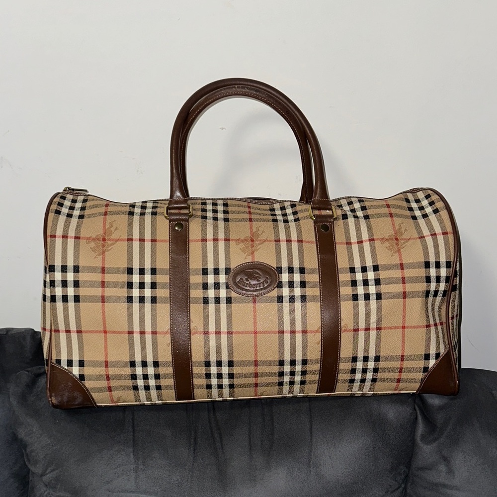 Burberry Beige and Brown Check Duffel Bag PRE-OWNED.
